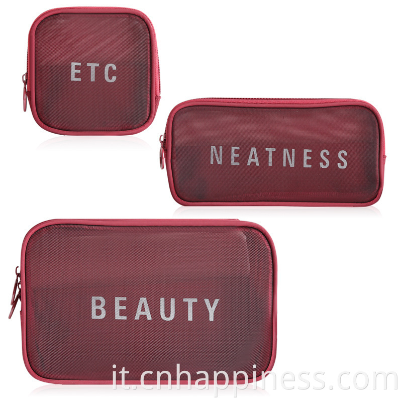 Trendy personalizzato Clear Clear Transparent Nylon Mesh Bage Cosmetic Bouch Black Pink Mini Makeup Borse di bellezza Viaggi